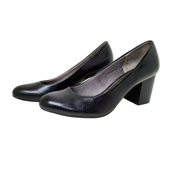 Life Stride Women's Parigi Block  2. 75" Heel Pumps in Black Faux Leather Size 9 - Picture 1 of 5